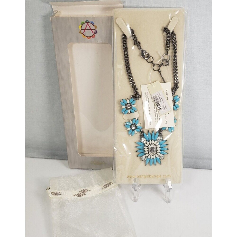 Amrita Singh Women Turquoise Ivory Rhinestone Necklace Southwestern Chunky